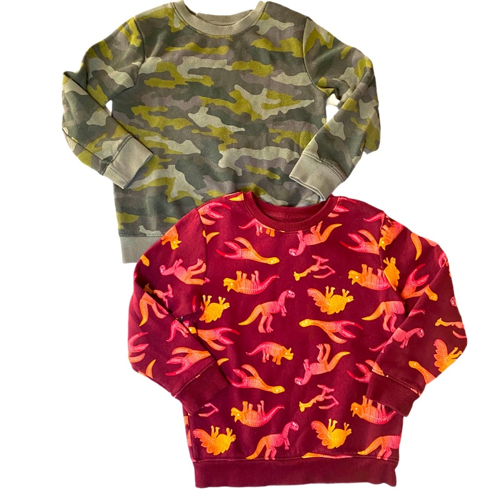 Cat & Jack Green Camouflage and Red Dinosaur Sweatshirts Size 5T